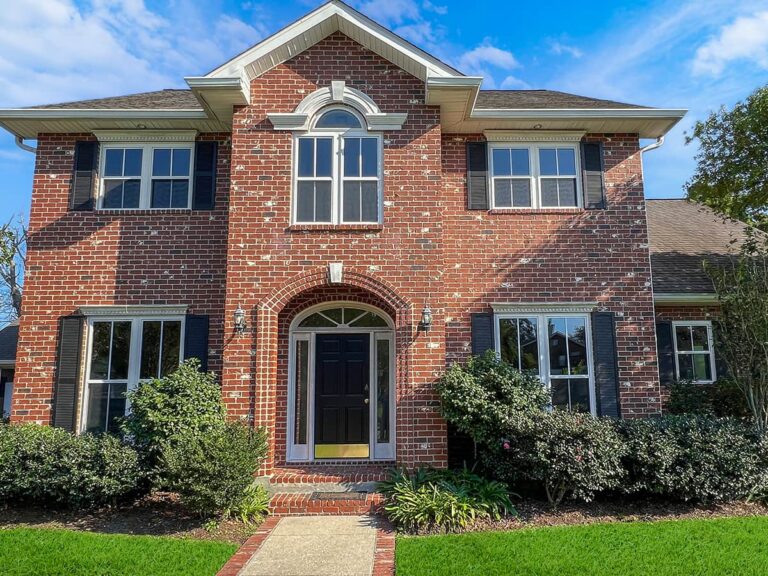 Two-story brick home exterior